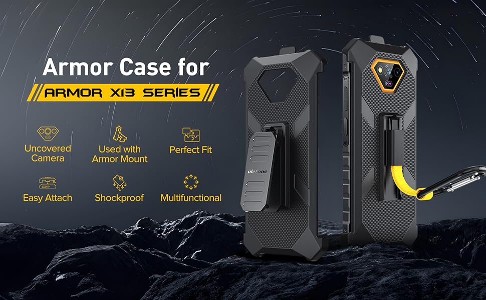Ulefone Armor X13 Multifunctional Protective Case Original TPU Black Case Armor X13 with Back Clip Carabiner