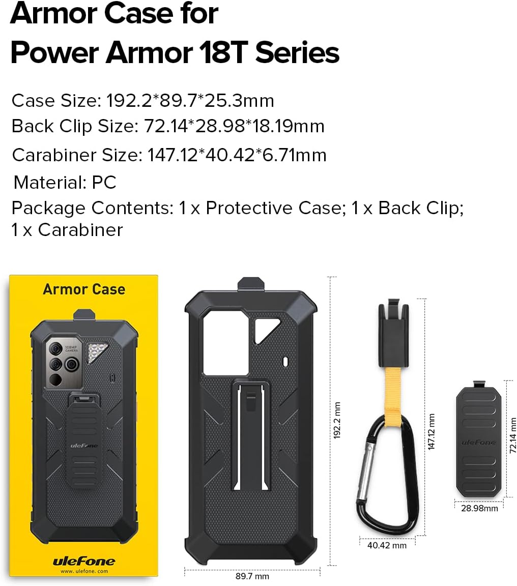 Ulefone Power Armor 18T/18/19/19T Multifunctional Protective Case Original TPU Black Case Power Armor 18T/18/19/19T with Back Clip Carabiner