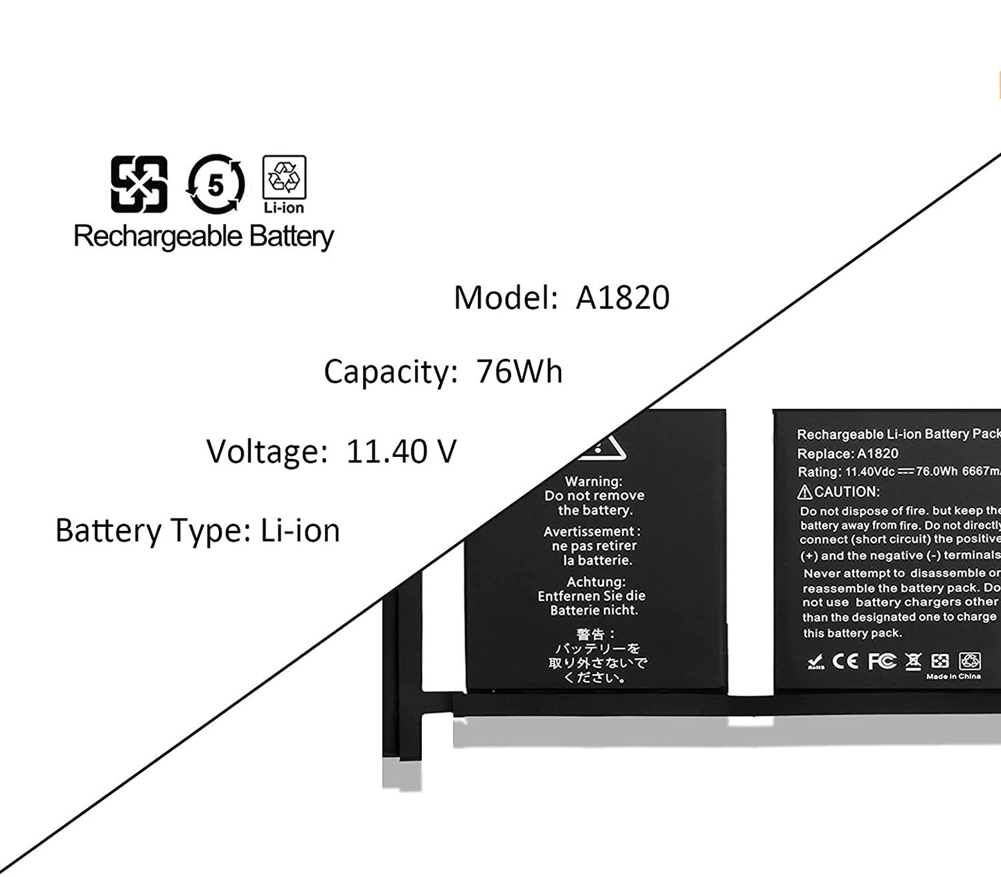 Laptopking A1820 Laptop Battery for MacBook Pro 15 inch A1707 Late 2016 Mid 2017 EMC 3162 3072 Series MLH32LL/A MLH42LL/A MLW72LL/A MLW72HN/A MLW82LL/A MPTR2LL/A MPTW2LL/A 11.4V 76Wh