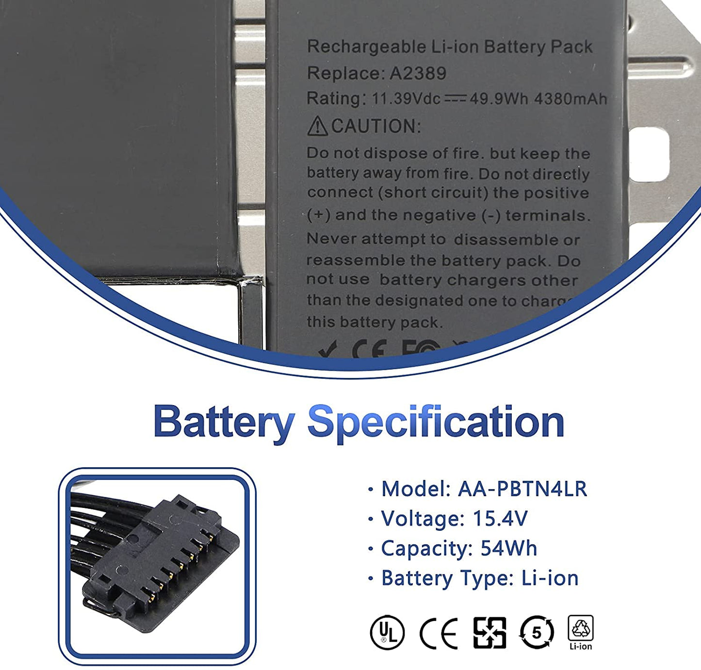 Laptopking Replacement battery for A2389 A2337 MacBook Air 13 Inch A2337 M1 2020 EMC 3598 MGN53LL/A MGN83LL/A MGN63LL/A MGN93LL/A MGND3LL/A MGN73LL/A MGNA3LL/A MGNE3LL/A 11.39V 49.9Wh 4380mAh