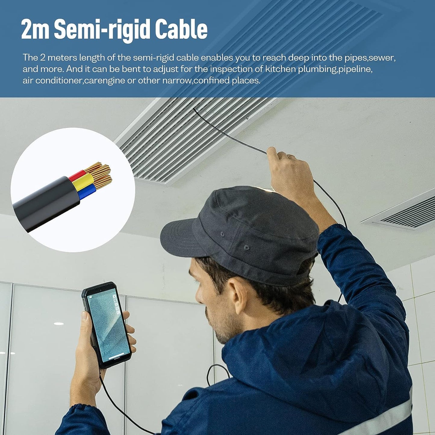 Ulefone uSmart E02 Dual Camera Endoscope 3.0 for Armor Pad 2, Armor 24, Armor 21, Armor 19/19T, Armor 18/18T, Armor 16 Pro, Armor 13, Armor 9/9E, IP67 Waterproof, 7 LED Lights, 2m semi-Rigid Cable sale