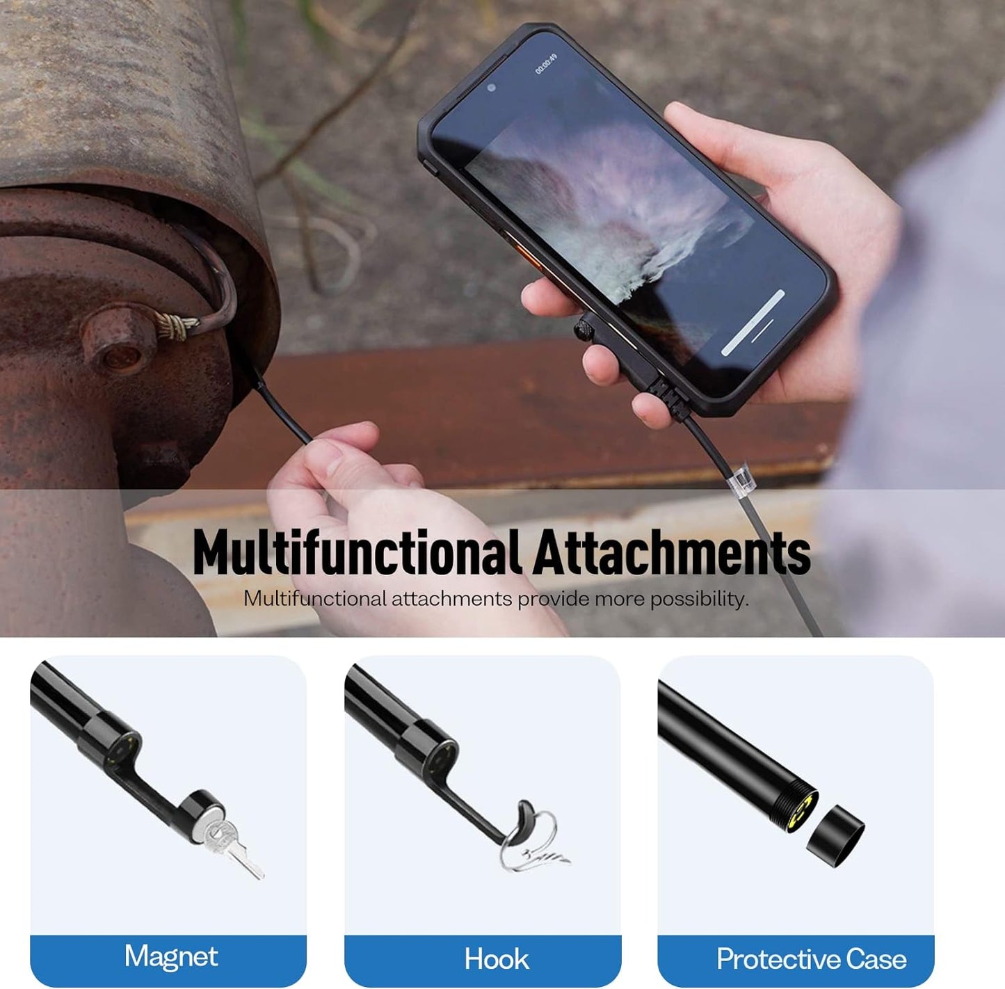 Ulefone uSmart E02 Dual Camera Endoscope 3.0 for Armor Pad 2, Armor 24, Armor 21, Armor 19/19T, Armor 18/18T, Armor 16 Pro, Armor 13, Armor 9/9E, IP67 Waterproof, 7 LED Lights, 2m semi-Rigid Cable sale