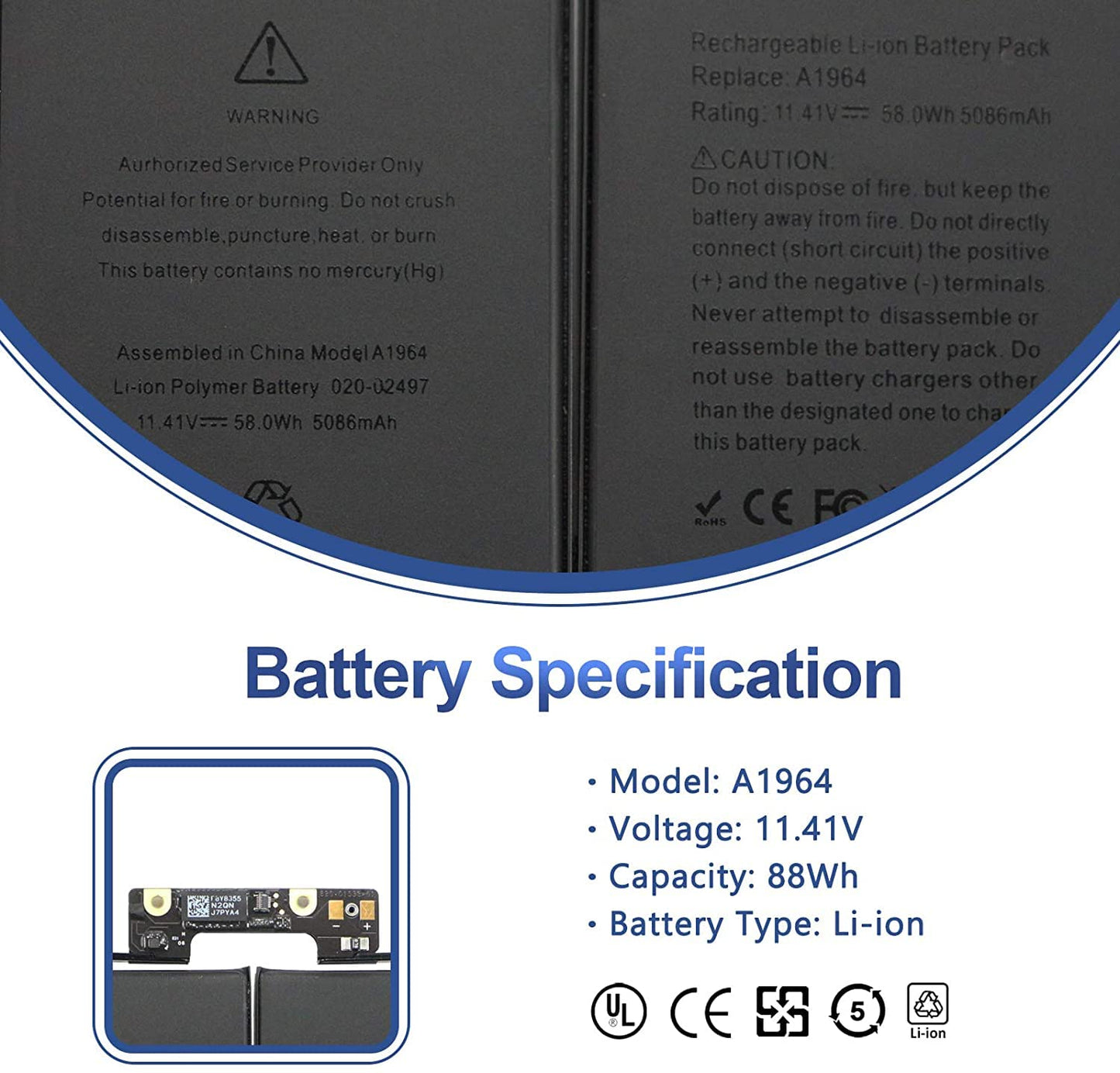 Laptopking Replacement battery for A1989 A1964 Battery for MacBook Pro 13" A1989 (Mid 2018 2019) A2251(2020 Release) Touch Bar EMC 3214 EMC 3358 EMC 3348 MR9Q2LL/A MR9R2LL/A MR9T2LL/A MR9U2LL/A MR9V2LL/A MV962LL/A MV9A2LL/A