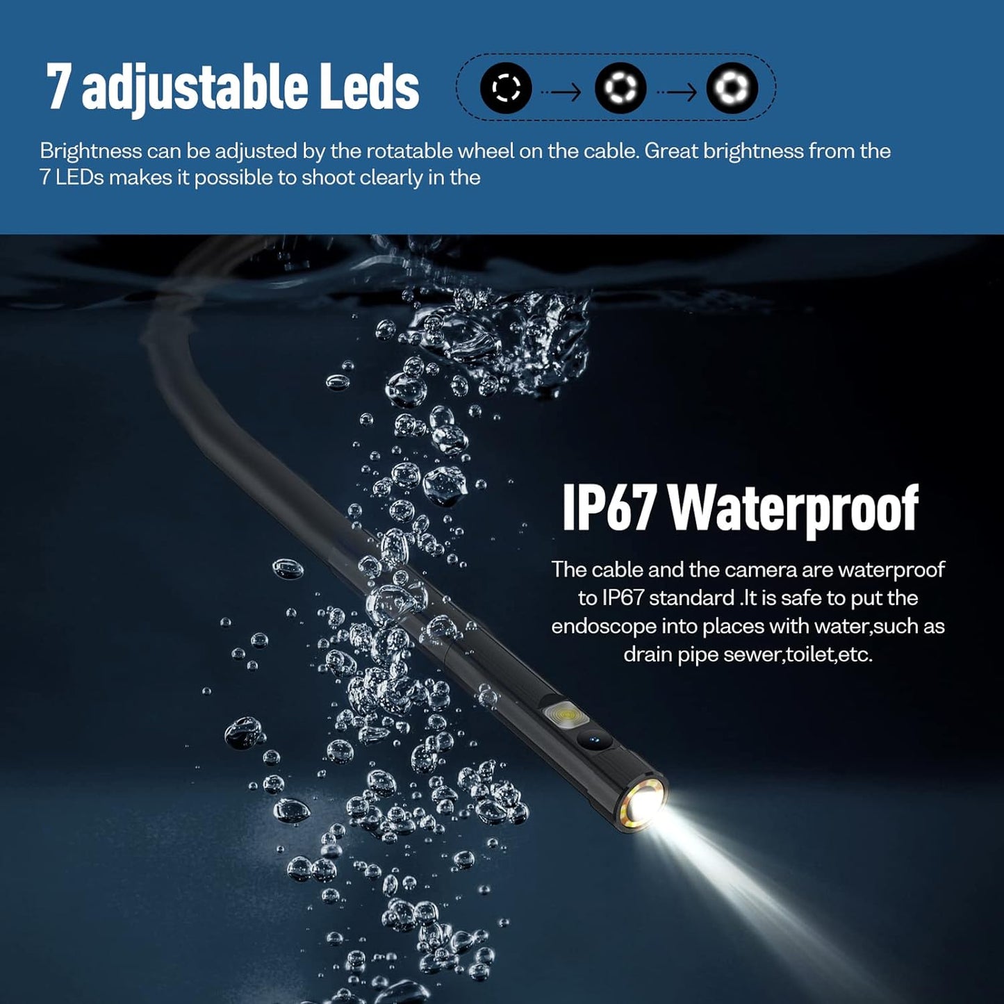 Ulefone uSmart E02 Dual Camera Endoscope 3.0 for Armor Pad 2, Armor 24, Armor 21, Armor 19/19T, Armor 18/18T, Armor 16 Pro, Armor 13, Armor 9/9E, IP67 Waterproof, 7 LED Lights, 2m semi-Rigid Cable sale