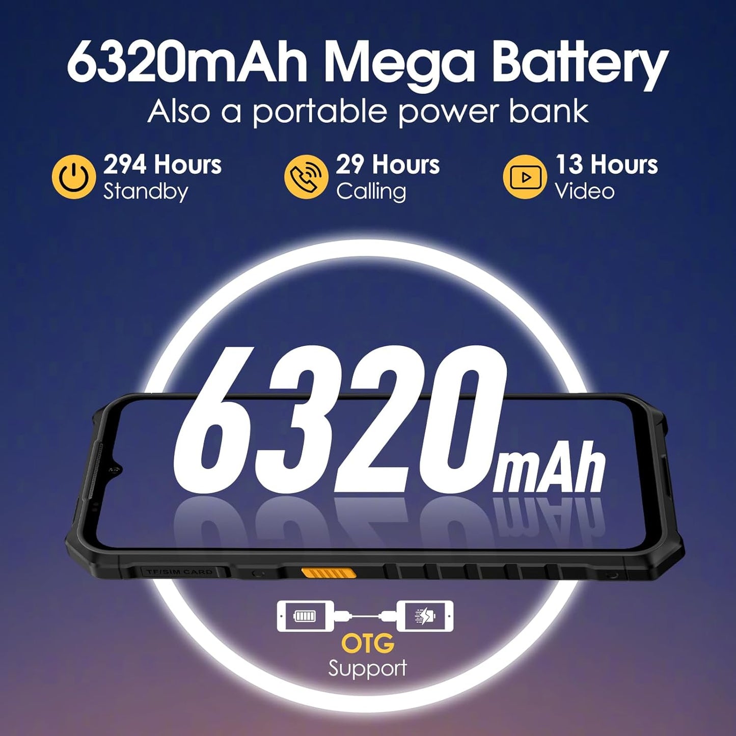 Ulefone Armor X13 Rugged Phone, 6GB RAM+6GB virtual RAM / 64GB, 50MP Rear Camera, 24MP Night Vision Camera, 6.52” Screen, 6320mAh, NFC, GPS, Dual 4G Unlocked Phones