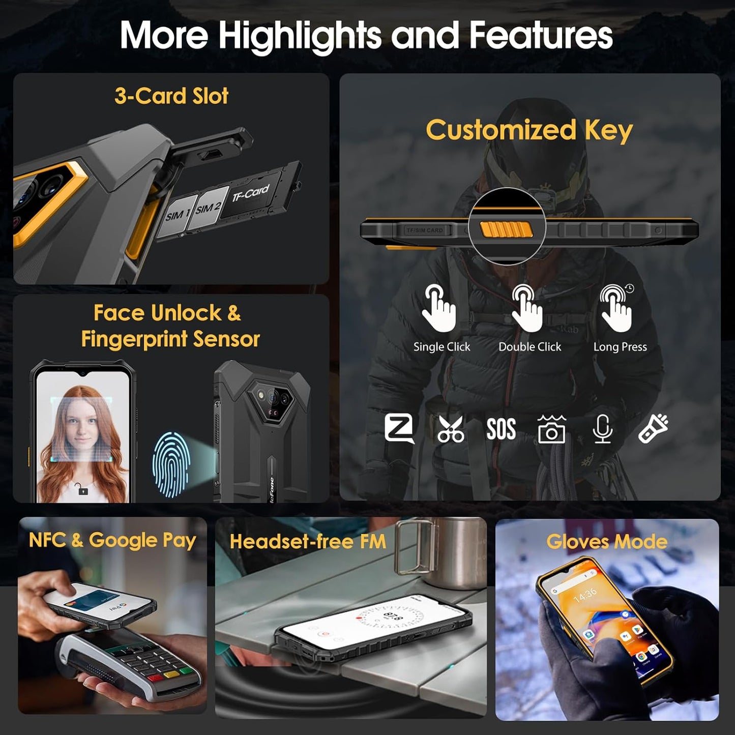 Ulefone Armor X13 Rugged Phone, 6GB RAM+6GB virtual RAM / 64GB, 50MP Rear Camera, 24MP Night Vision Camera, 6.52” Screen, 6320mAh, NFC, GPS, Dual 4G Unlocked Phones