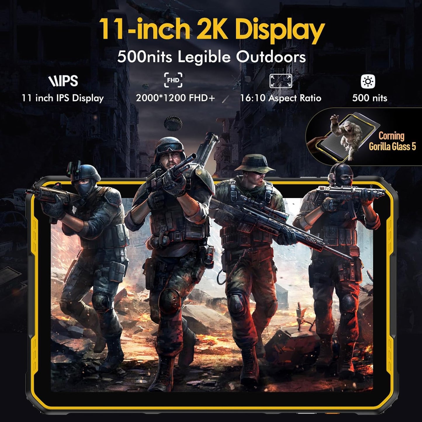 Ulefone Armor Pad 2 11 inch Rugged Tablet, 18600mAh Mega Battery, Camping Light, 2K FHD+ Screen, Octa Core 16GB + 256GB Android 13, 48MP Rear Camera, 4G Dual SIM IP68 Waterproof Tablet GPS NFC- Black sale