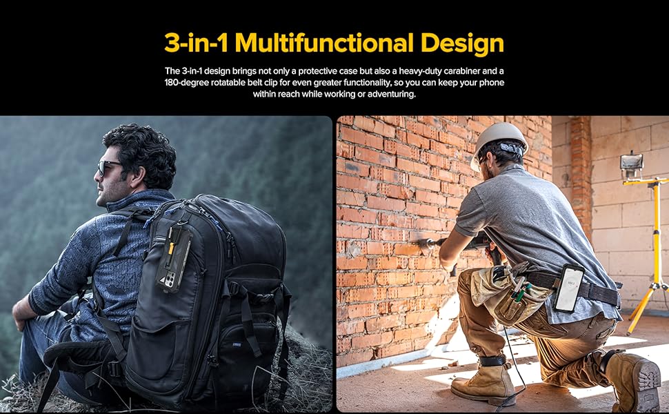 Ulefone Power Armor 18T/18/19/19T Multifunctional Protective Case Original TPU Black Case Power Armor 18T/18/19/19T with Back Clip Carabiner
