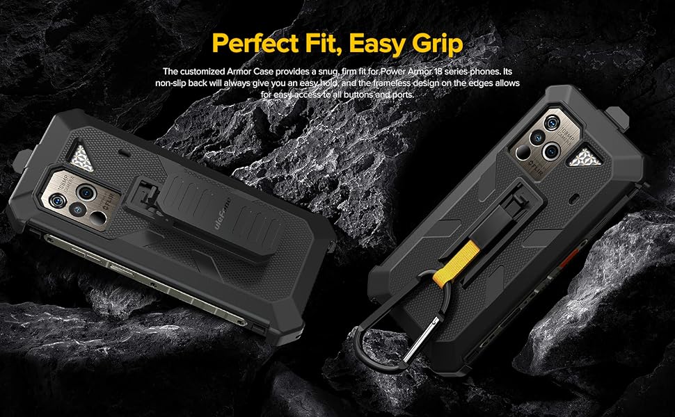 Ulefone Power Armor 18T/18/19/19T Multifunctional Protective Case Original TPU Black Case Power Armor 18T/18/19/19T with Back Clip Carabiner