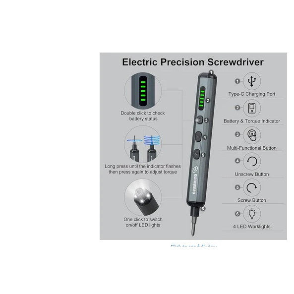 STREBITO Mini Electric Screwdriver Set, 70 in 1 Small Electric Screwdriver Cordless - 64 S2 Preicison Bits, 5 Torque Settings, 4 LED Lights, Mini Power Screwdriver Repair Tool Kit for PC RC Electronic — LK-PRT-LK-0002