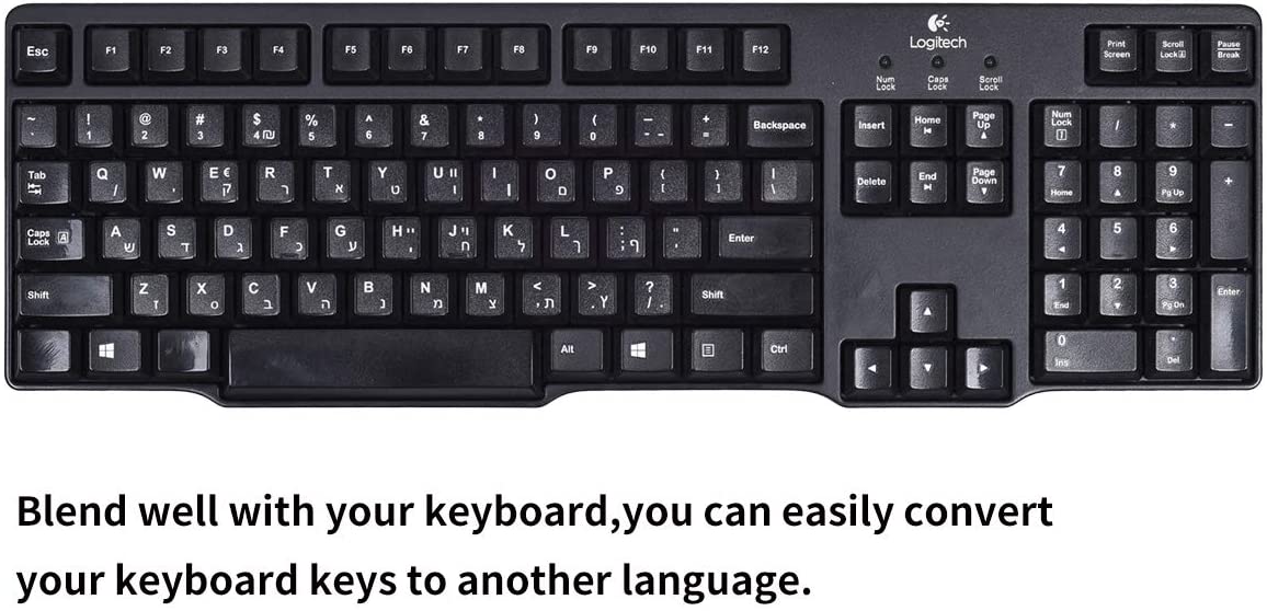 LaptopKing Universal Keyboard Stickers Replacement Keyboard Skin black background compatible with laptop Desktop white letter Hebrew Pack of 2