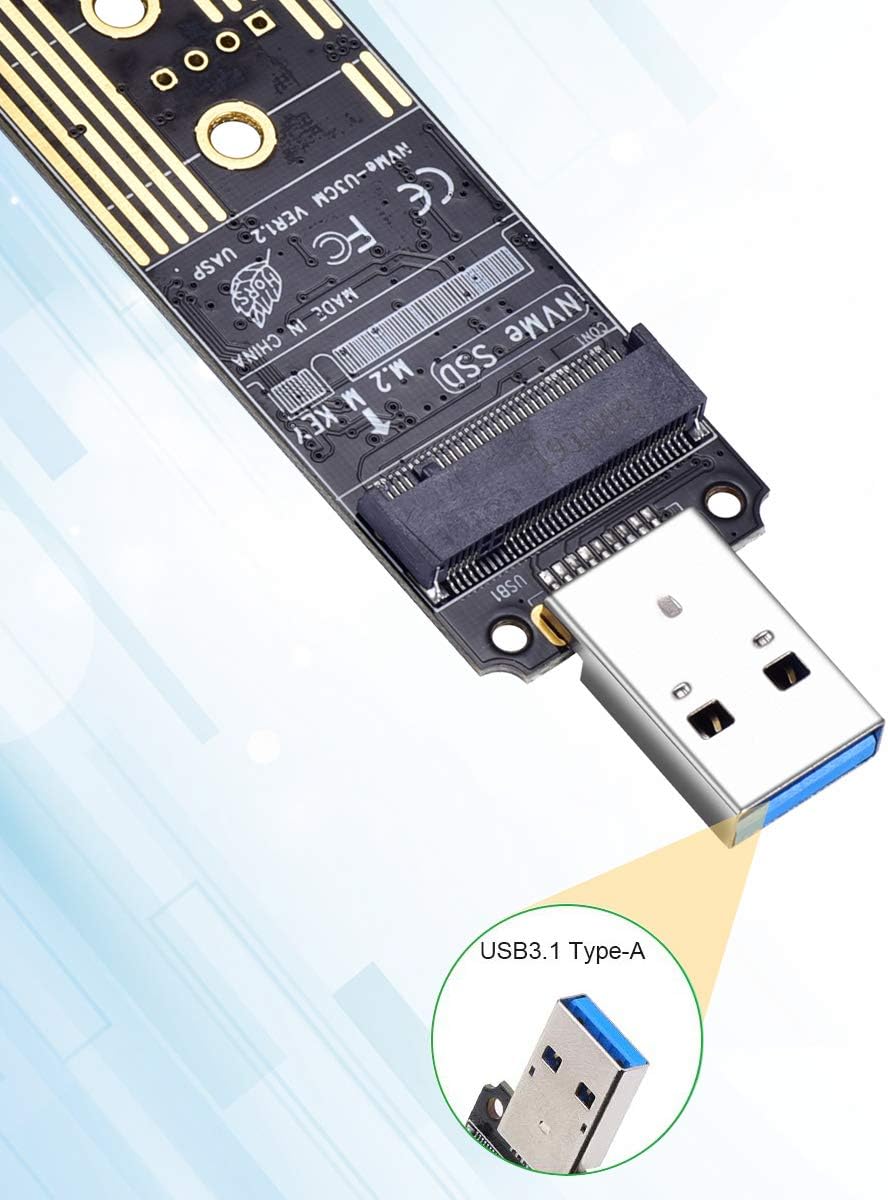 Laptopking M.2 NVME USB 3.1 Adapter, M-Key M.2 NGFF NVME to USB Card Reader USB 3.1 Gen 2 Bridge Chip with 10 Gbps High Performance NVME Adapter Card Reader