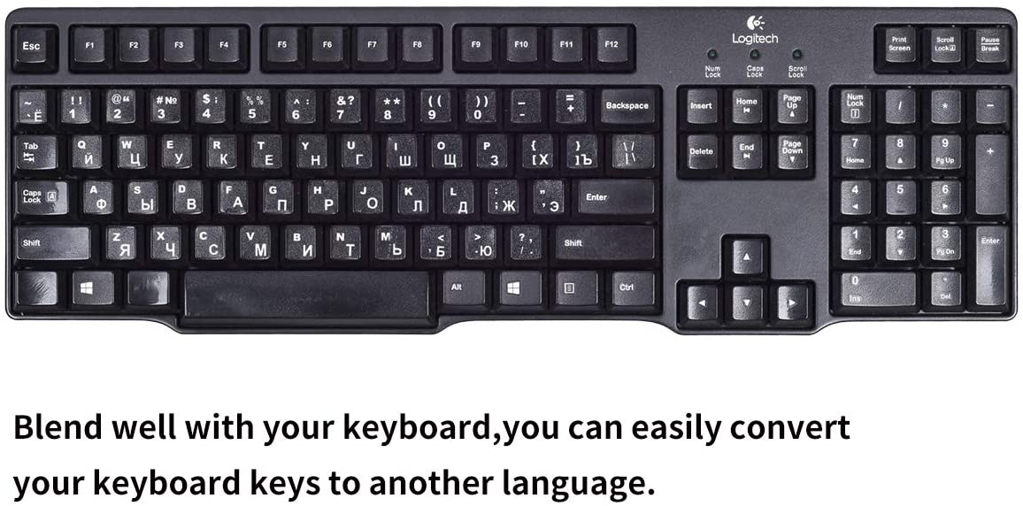 LaptopKing Universal Keyboard Stickers Replacement Keyboard Skin black background compatible with laptop Desktop white letter Russian Pack of 2