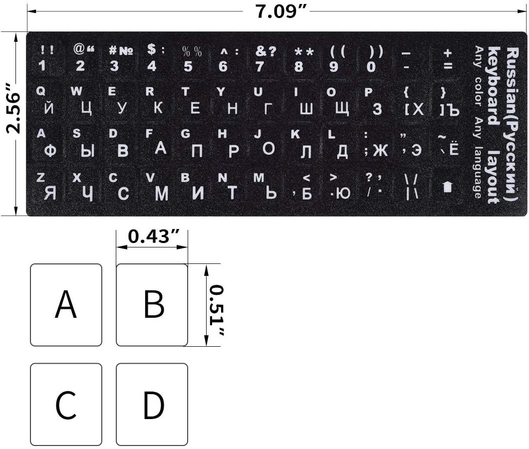 LaptopKing Universal Keyboard Stickers Replacement Keyboard Skin black background compatible with laptop Desktop white letter Russian Pack of 2