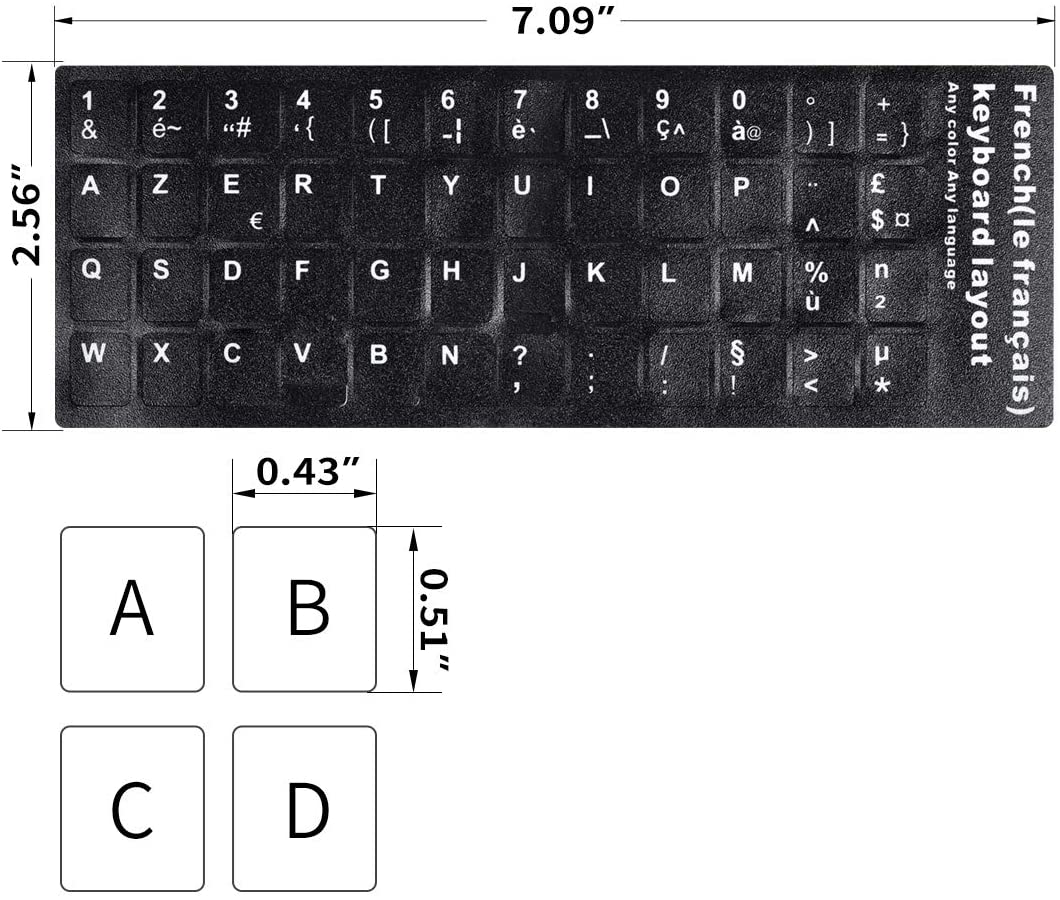 LaptopKing Universal Keyboard Stickers Replacement Keyboard Skin black background compatible with laptop Desktop white letter French Pack of 2