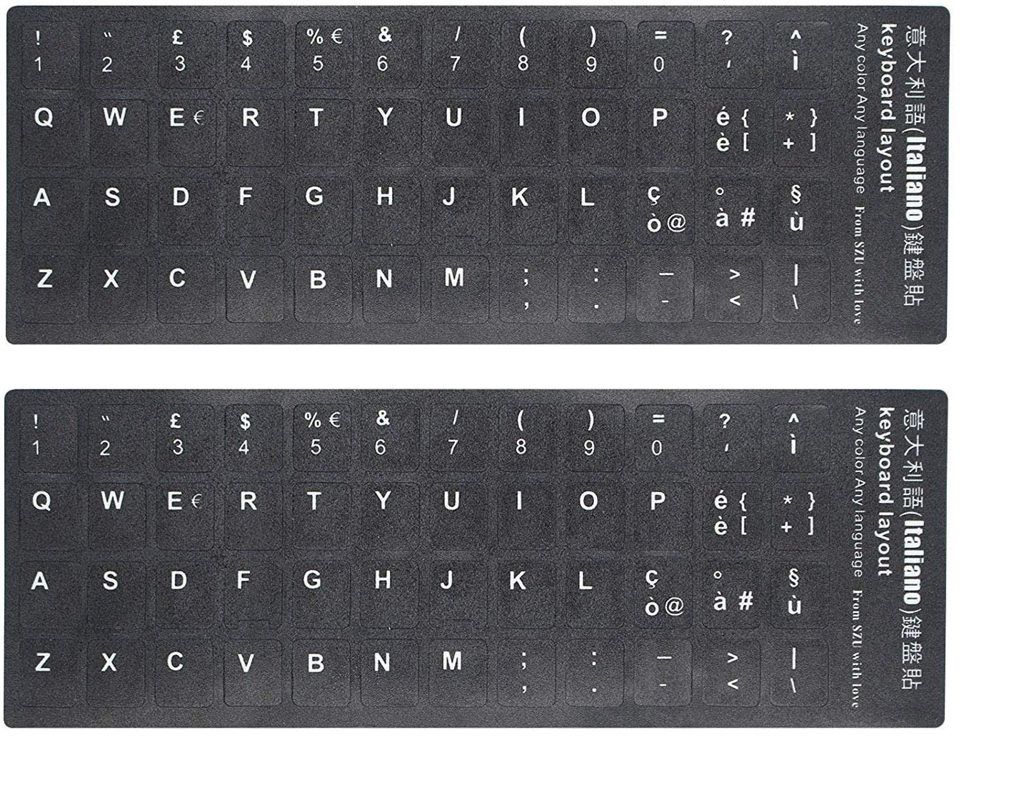 LaptopKing Universal Keyboard Stickers Replacement Keyboard Skin black background compatible with laptop Desktop white letter Italian Pack of 2