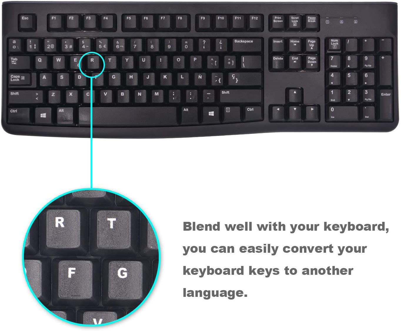 LaptopKing Universal Keyboard Stickers Replacement Keyboard Skin black background compatible with laptop Desktop white letter Spanish Pack of 2