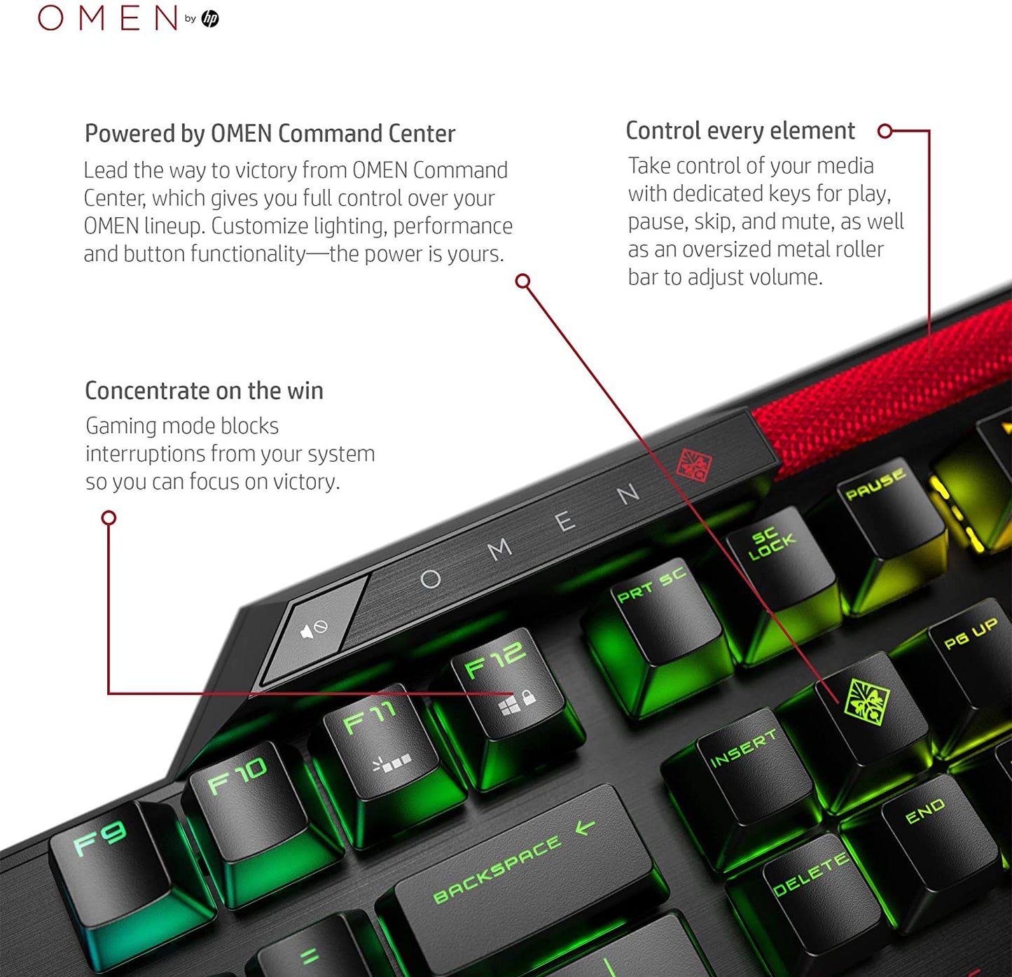 Omen by HP Sequencer Wired USB Mechanical Optical Gaming Keyboard – 10X Faster – Blue Switch - Volume Roller Bar – 16.8M RGB Colors – Anti Ghosting