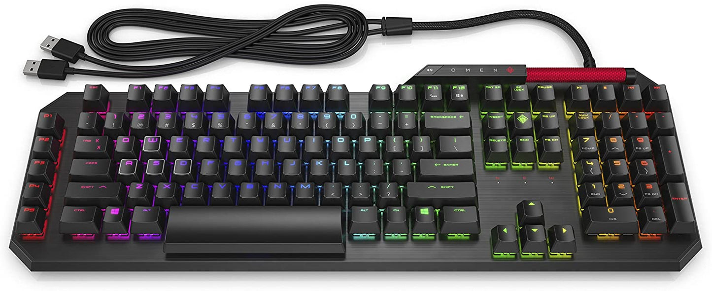 Omen by HP Sequencer Wired USB Mechanical Optical Gaming Keyboard – 10X Faster – Blue Switch - Volume Roller Bar – 16.8M RGB Colors – Anti Ghosting