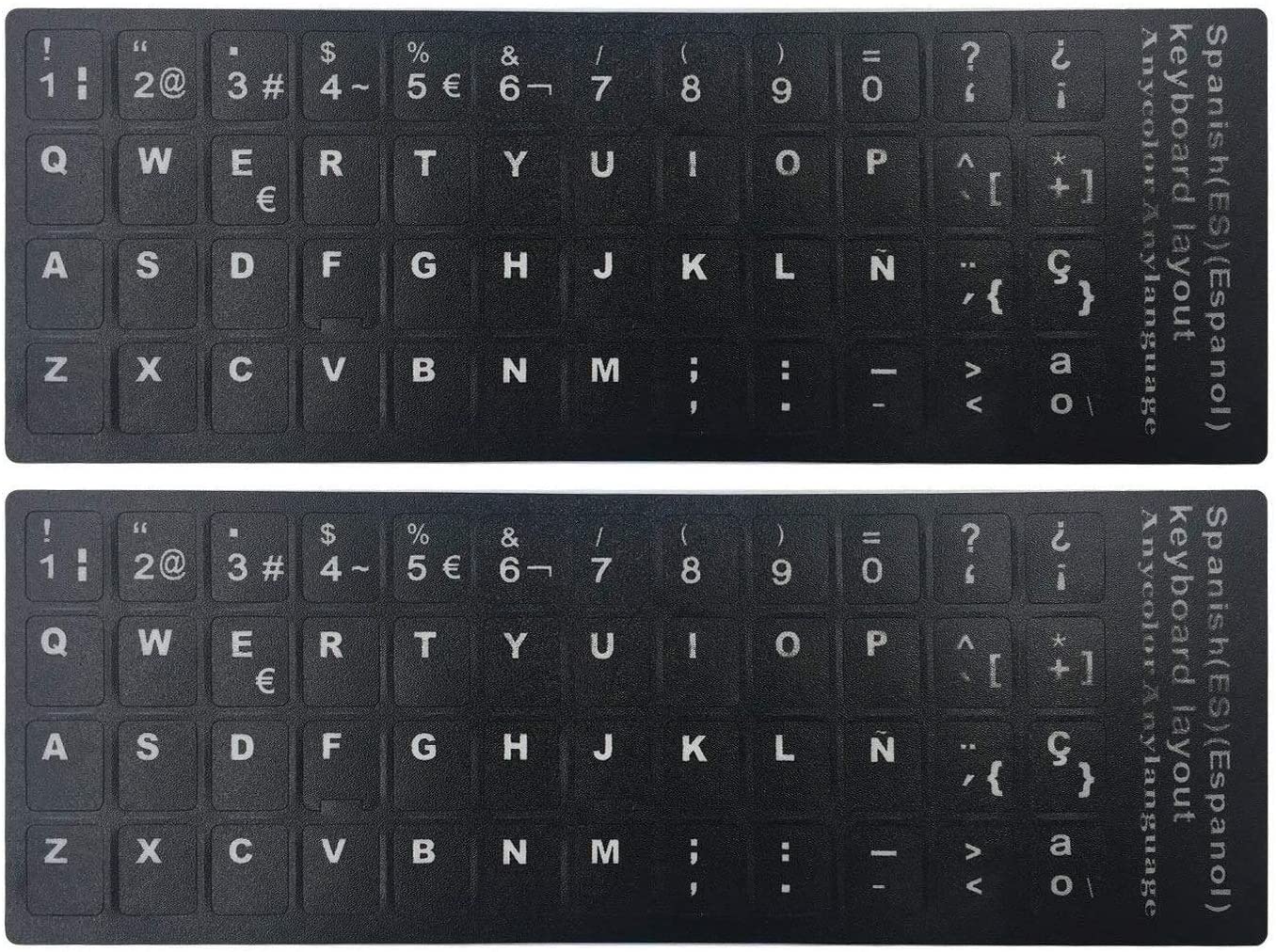 LaptopKing Universal Keyboard Stickers Replacement Keyboard Skin black background compatible with laptop Desktop white letter Spanish Pack of 2