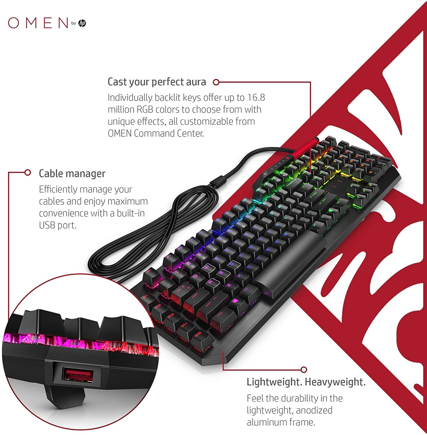 Omen by HP Sequencer Wired USB Mechanical Optical Gaming Keyboard – 10X Faster – Blue Switch - Volume Roller Bar – 16.8M RGB Colors – Anti Ghosting