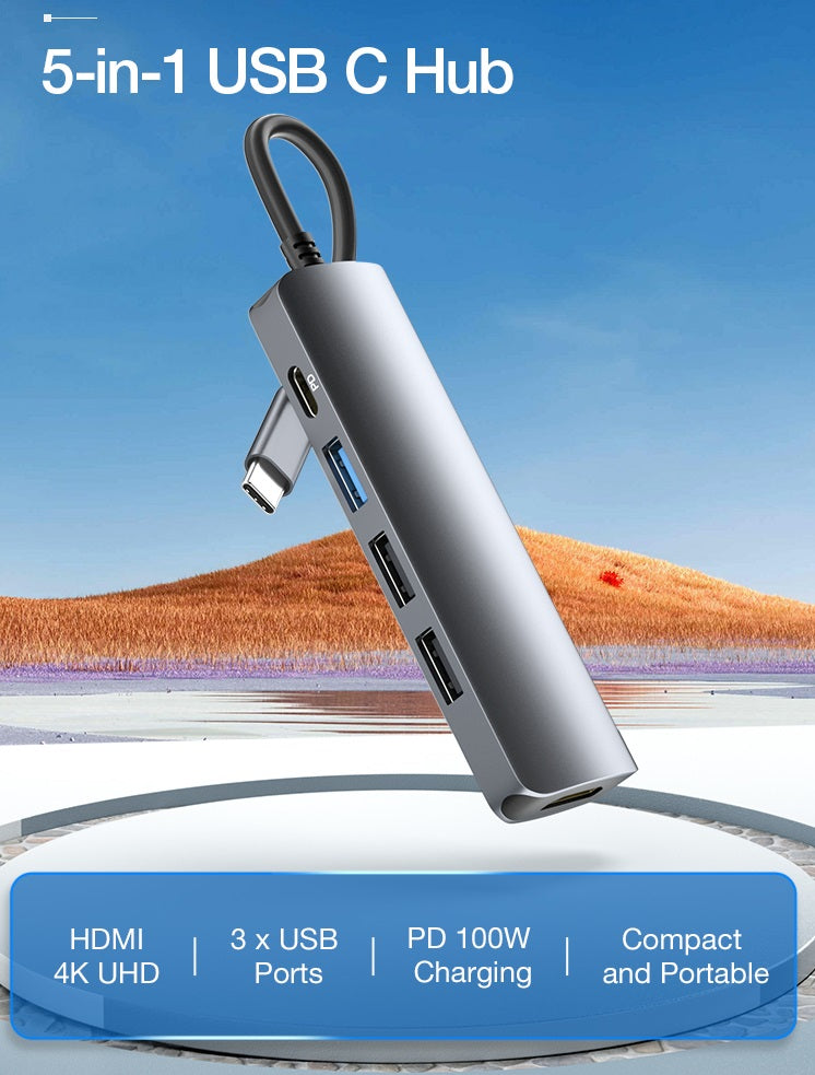New Arrival 5-in-1 USB C Hub with 4K 30Hz HDMI USB 3.0 2 USB 2.0 and PD 100W Ports Type C Hub SALE