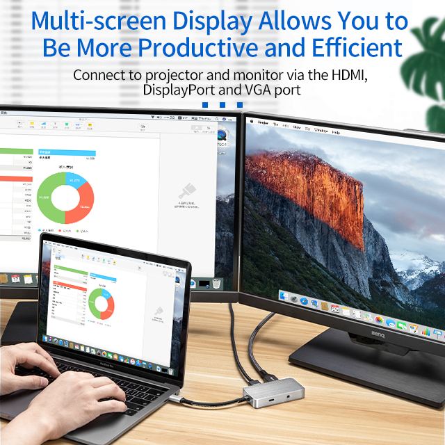 Docking station 2 Monitor support 5-in-1 USB Type C Hub Adapter with 4K DisplayPort HDMI VGA 3.5mm Audio USB-C 100W Power Delivery Ports Sale