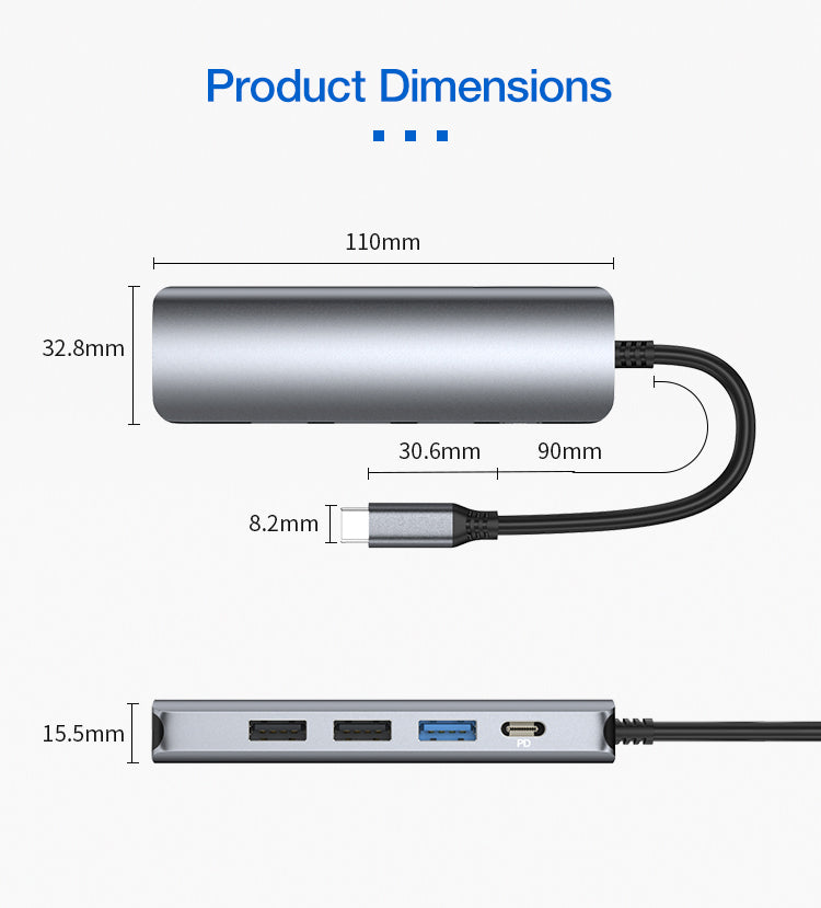 New Arrival 5-in-1 USB C Hub with 4K 30Hz HDMI USB 3.0 2 USB 2.0 and PD 100W Ports Type C Hub SALE