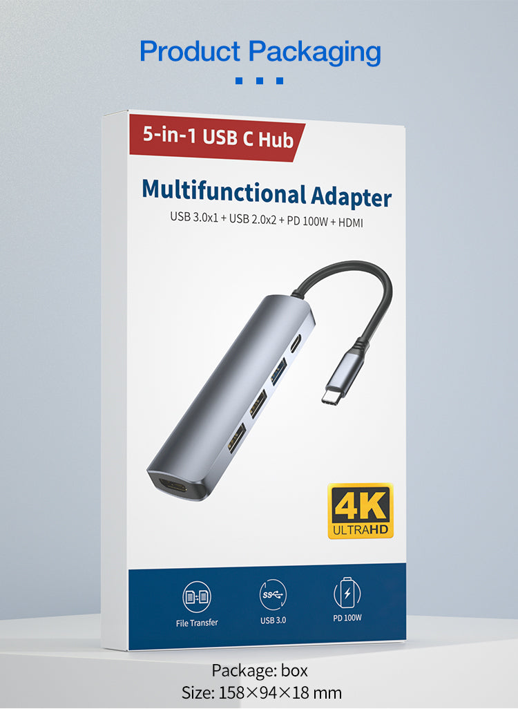 New Arrival 5-in-1 USB C Hub with 4K 30Hz HDMI USB 3.0 2 USB 2.0 and PD 100W Ports Type C Hub SALE