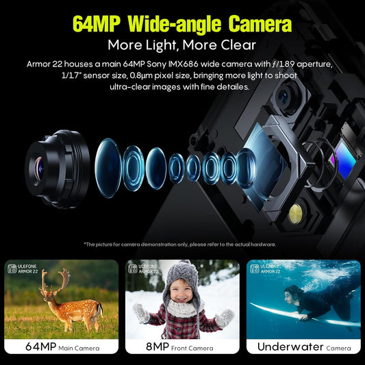 Ulefone Armor 22 (8+256GB) Rugged Smartphone, 64MP Night Vision Camera + 64MP Wide-Angle Camera, Android 13 Unlocked Cell Phone, 6.58 FHD+, 120Hz, 6600mAh, IR Blaster, NFC 4G LTE Mobile- All Black LK-PHN-LK-0003