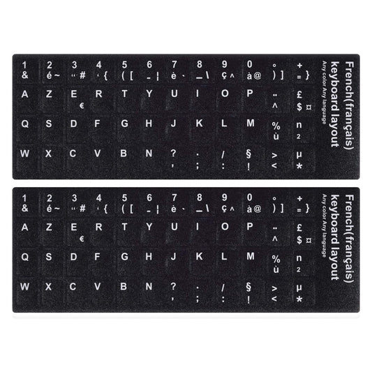 Universal Keyboard Stickers Replacement Keyboard Skin black background compatible with laptop Desktop white letter French Pack of 2