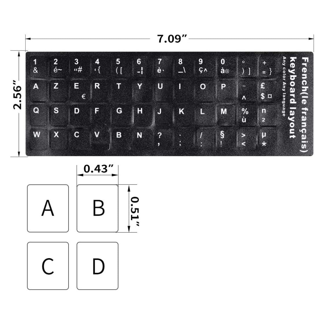 Universal Keyboard Stickers Replacement Keyboard Skin black background compatible with laptop Desktop white letter French Pack of 2