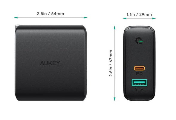 AUKEY PA-D3 Focus  Mix 60W Type c charger for Dual-Port PD Charger with Dynamic Detect sale