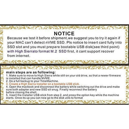 NGFF M.2 nVME SSD Adapter Card for Upgrade MacBook Air(2013-2016 Year) and Macbook PRO(Late 2013-2015 Year) — LK-APL-APL-0007