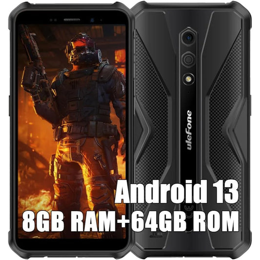 Ulefone Armor X12 Pro Rugged Smartphone Unlocked, MTK Helio G36 4GB+ 4GB Virtual RAM+64GB Android 13 Cell Phone, 13MP+8MP, 5.45" HD+, 4860mAh, Dual SIM 4G Rugged Phone, NFC GPS OTG FM, T-Mobile, Black — LK-PHN-GEN-0002