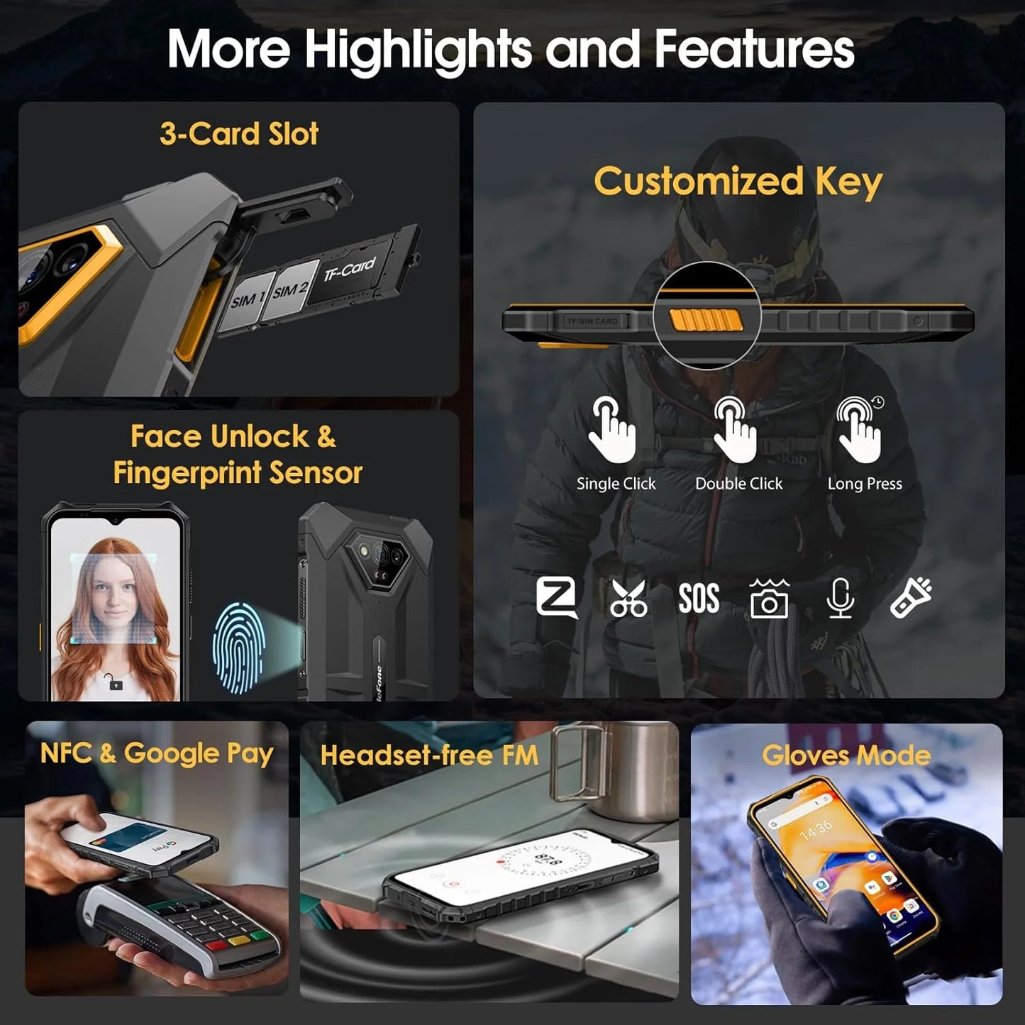 Ulefone Armor X13 Rugged Phone, 6GB RAM+6GB virtual RAM / 64GB, 50MP Rear Camera, 24MP Night Vision Camera, 6.52” Screen, 6320mAh, NFC, GPS, Dual 4G Unlocked Phones — LK-PHN-GEN-0001