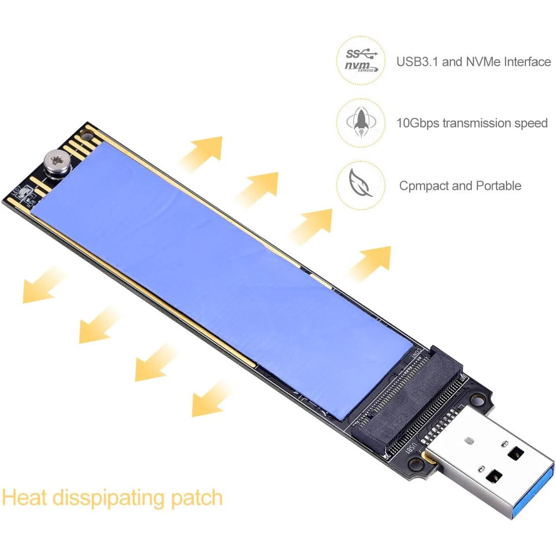 M.2 NVME USB 3.1 Adapter, M-Key M.2 NGFF NVME to USB Card Reader USB 3.1 Gen 2 Bridge Chip with 10 Gbps High Performance NVME Adapter Card Reader — LK-PRT-LK-0032