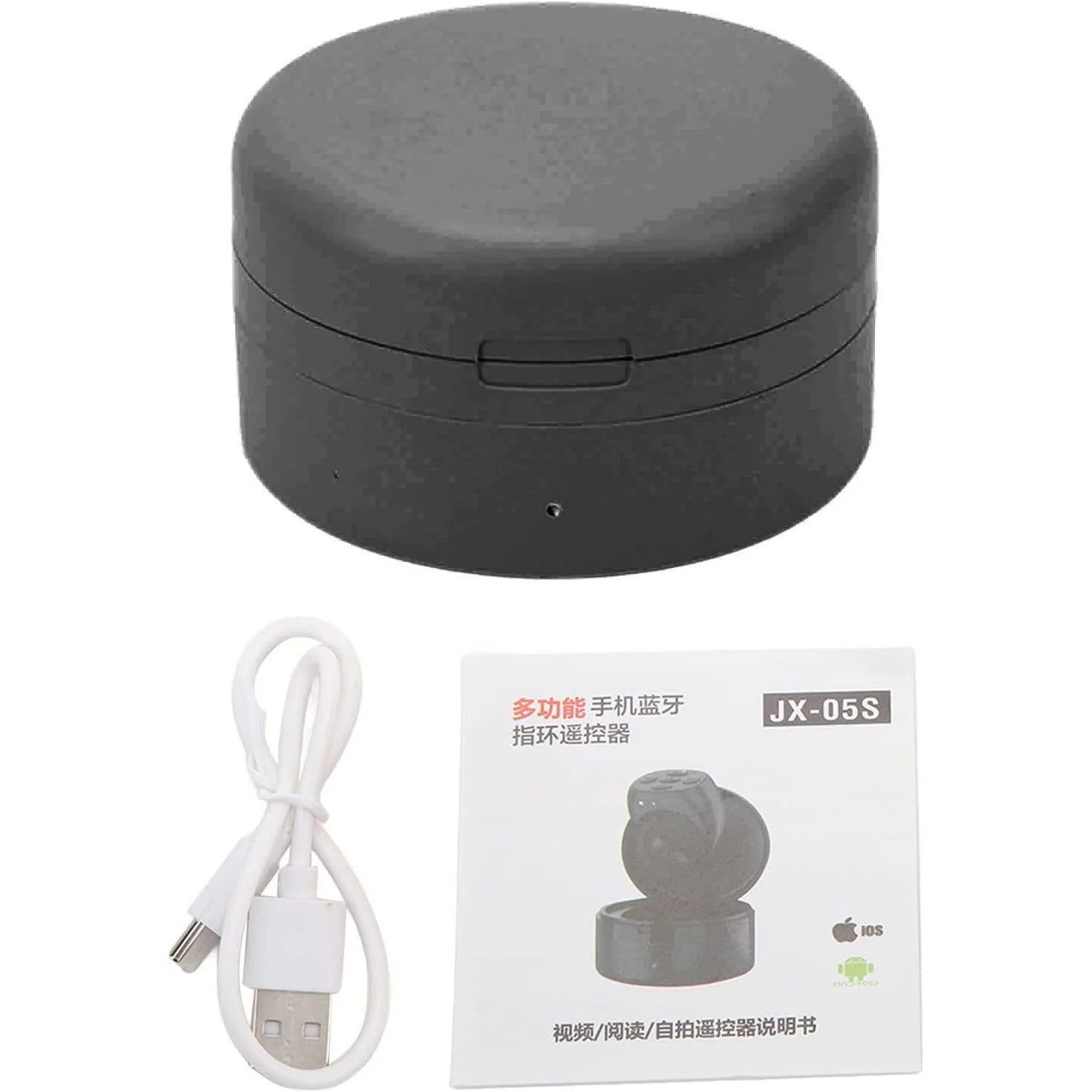 Bluetooth Remote Control Page Turner, TikTok App Button Scrolling Ring Clicker, 10M Wireless Camera Remote Shutter for Video, Selfie Recording (Black) with Charging Case — LK-LAP-LK-0002