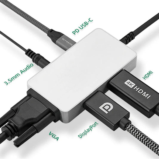 Docking station 2 Monitor support 5-in-1 USB Type C Hub Adapter with 4K DisplayPort HDMI VGA 3.5mm Audio USB-C 100W Power Delivery Ports — LK-ADP-GEN-0001