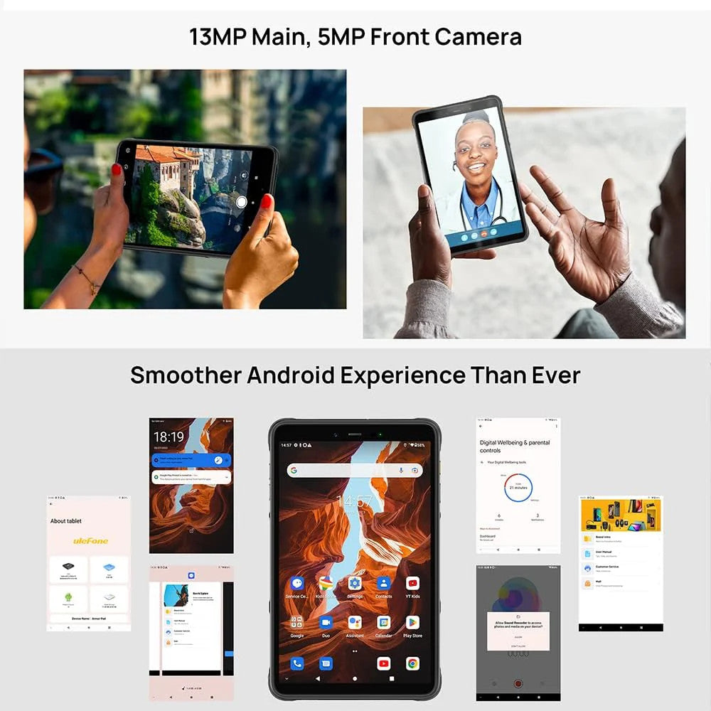 Ulefone Armor PAD Rugged Tablet Android 12, 8 Inch Waterproof-Tablet, Octa Core 4GB+64GB 256GB Expandable, 7650mAh Battery Industrial Tablet PC, 13MP+5MP, IP68&IP69K Tablets, 2.4G/5G WiFi, OTG, GPS/NFC — LK-PHN-GEN-0004