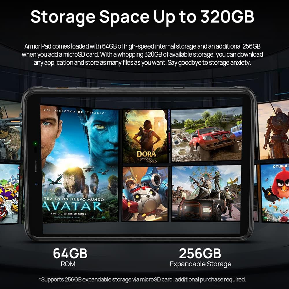 Ulefone Armor PAD Rugged Tablet Android 12, 8 Inch Waterproof-Tablet, Octa Core 4GB+64GB 256GB Expandable, 7650mAh Battery Industrial Tablet PC, 13MP+5MP, IP68&IP69K Tablets, 2.4G/5G WiFi, OTG, GPS/NFC — LK-PHN-GEN-0004