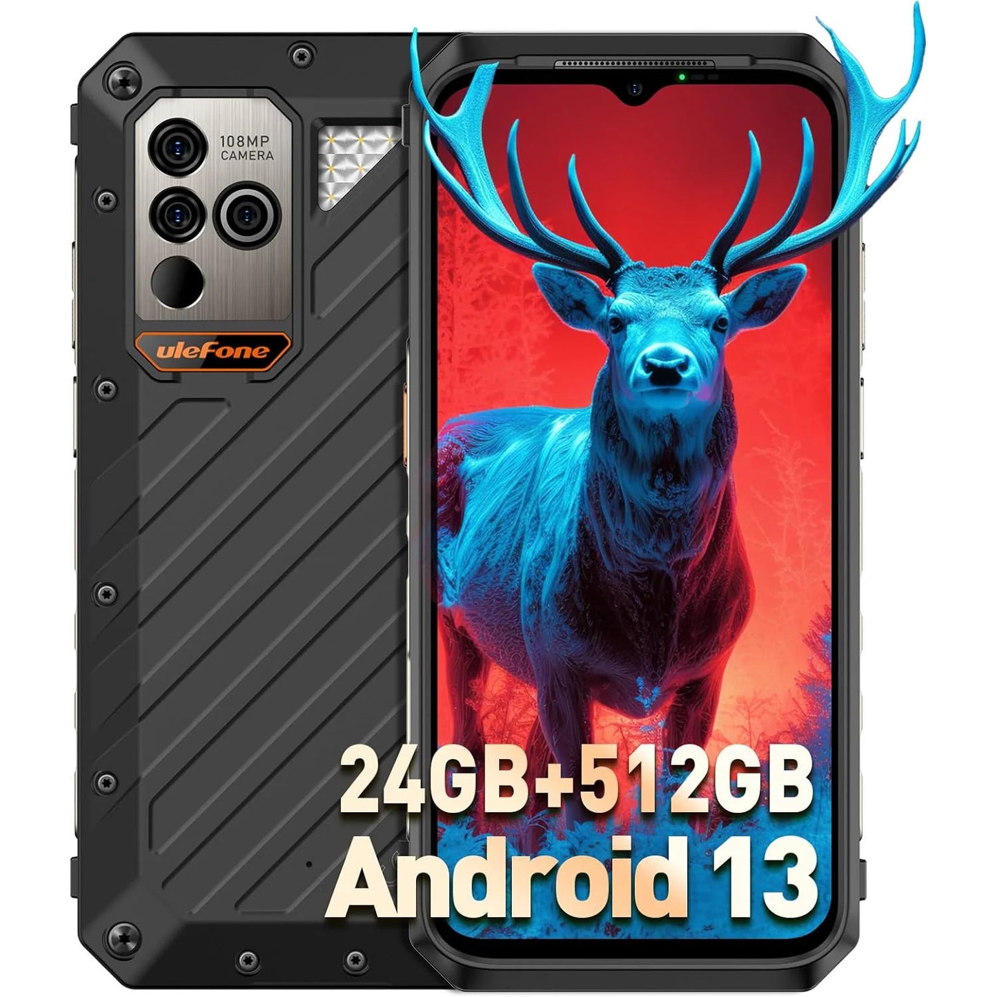 Ulefone Power Armor 18T Ultra 5G Rugged Phone, Thermal Imaging Camera, 108MP Camera, 24GB+512GB MTK Dimensity 7050, 9600mAh QI 15W Wireless Charging, 6.58" FHD+ Corning Gorilla Screen, Android 13 — LK-SCR-LK-0022
