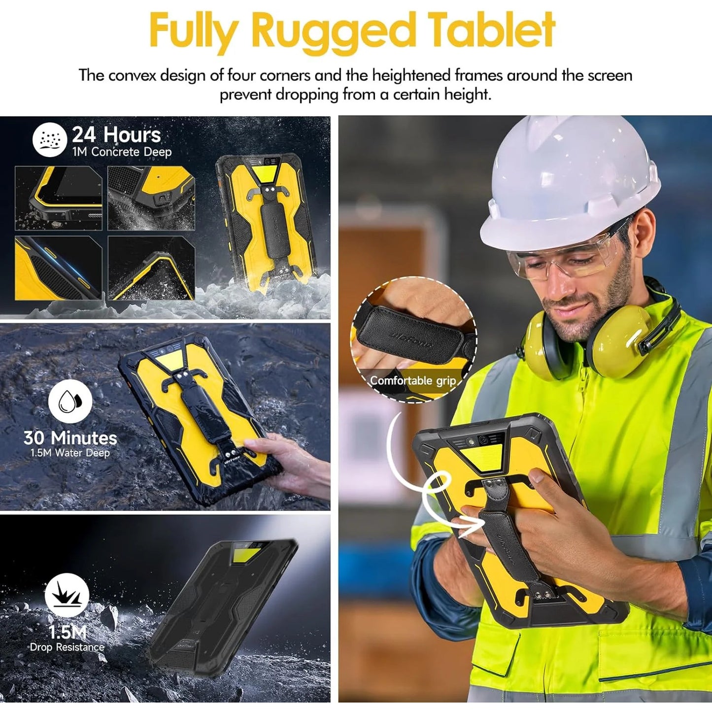 Ulefone Armor Pad 2 11 inch Rugged Tablet, 18600mAh Mega Battery, Camping Light, 2K FHD+ Screen, Octa Core 16GB + 256GB Android 13, 48MP Rear Camera, 4G Dual SIM IP68 Waterproof Tablet GPS NFC- Black — LK-SCR-LK-0021
