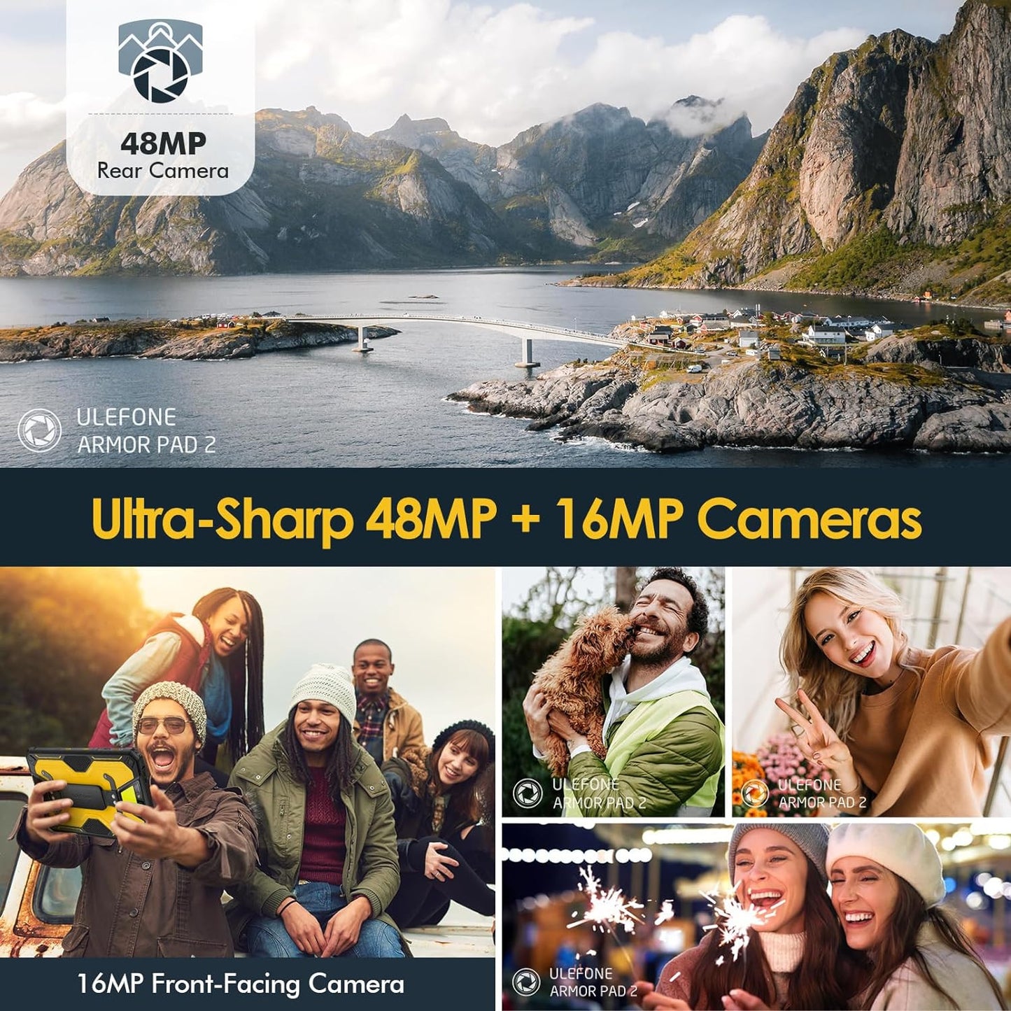 Ulefone Armor Pad 2 11 inch Rugged Tablet, 18600mAh Mega Battery, Camping Light, 2K FHD+ Screen, Octa Core 16GB + 256GB Android 13, 48MP Rear Camera, 4G Dual SIM IP68 Waterproof Tablet GPS NFC- Black — LK-SCR-LK-0021