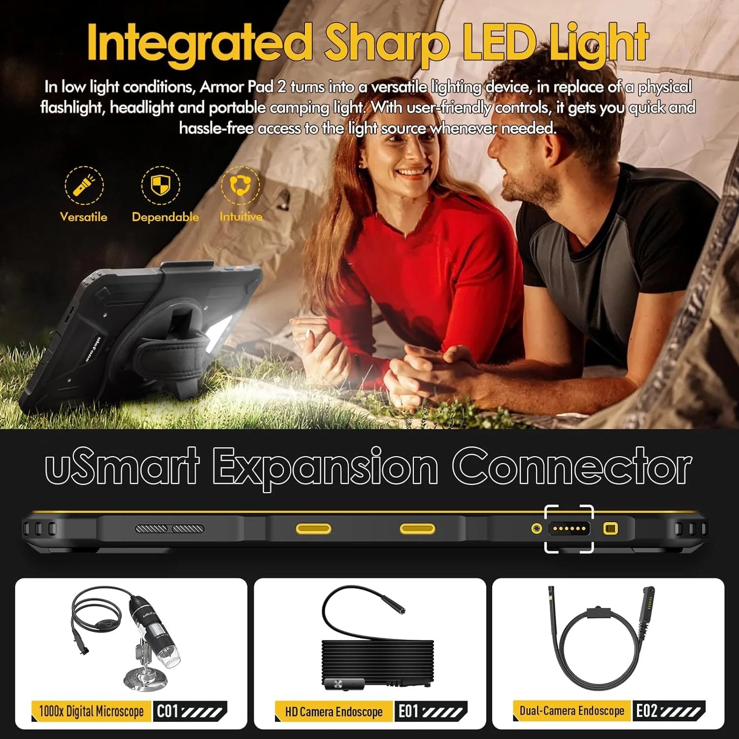 Ulefone Armor Pad 2 11 inch Rugged Tablet, 18600mAh Mega Battery, Camping Light, 2K FHD+ Screen, Octa Core 16GB + 256GB Android 13, 48MP Rear Camera, 4G Dual SIM IP68 Waterproof Tablet GPS NFC- Black — LK-SCR-LK-0021
