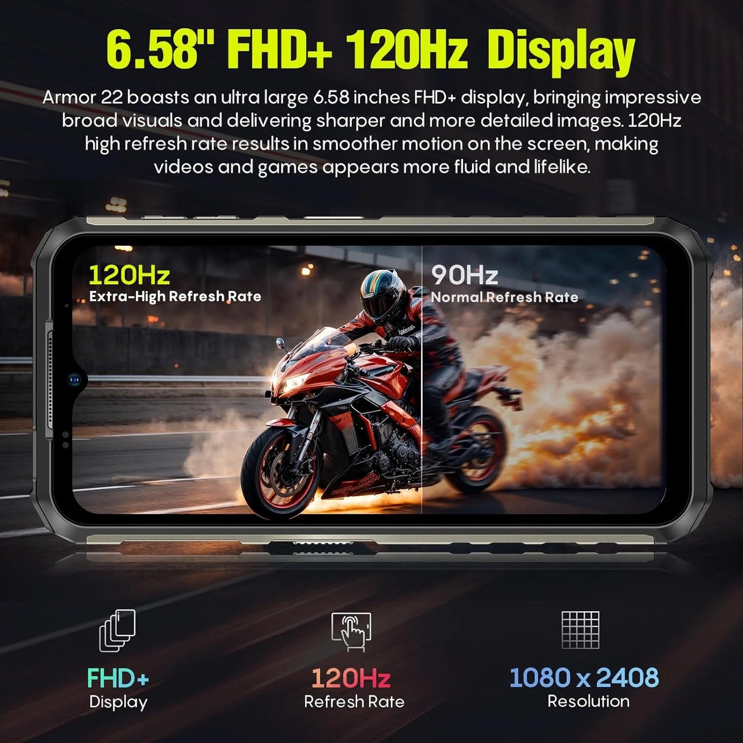Ulefone Armor 22 (8+256GB) Rugged Smartphone, 64MP Night Vision Camera + 64MP Wide-Angle Camera, Android 13 Unlocked Cell Phone, 6.58 FHD+, 120Hz, 6600mAh, IR Blaster, NFC 4G LTE Mobile- All Black — LK-PHN-LK-0003