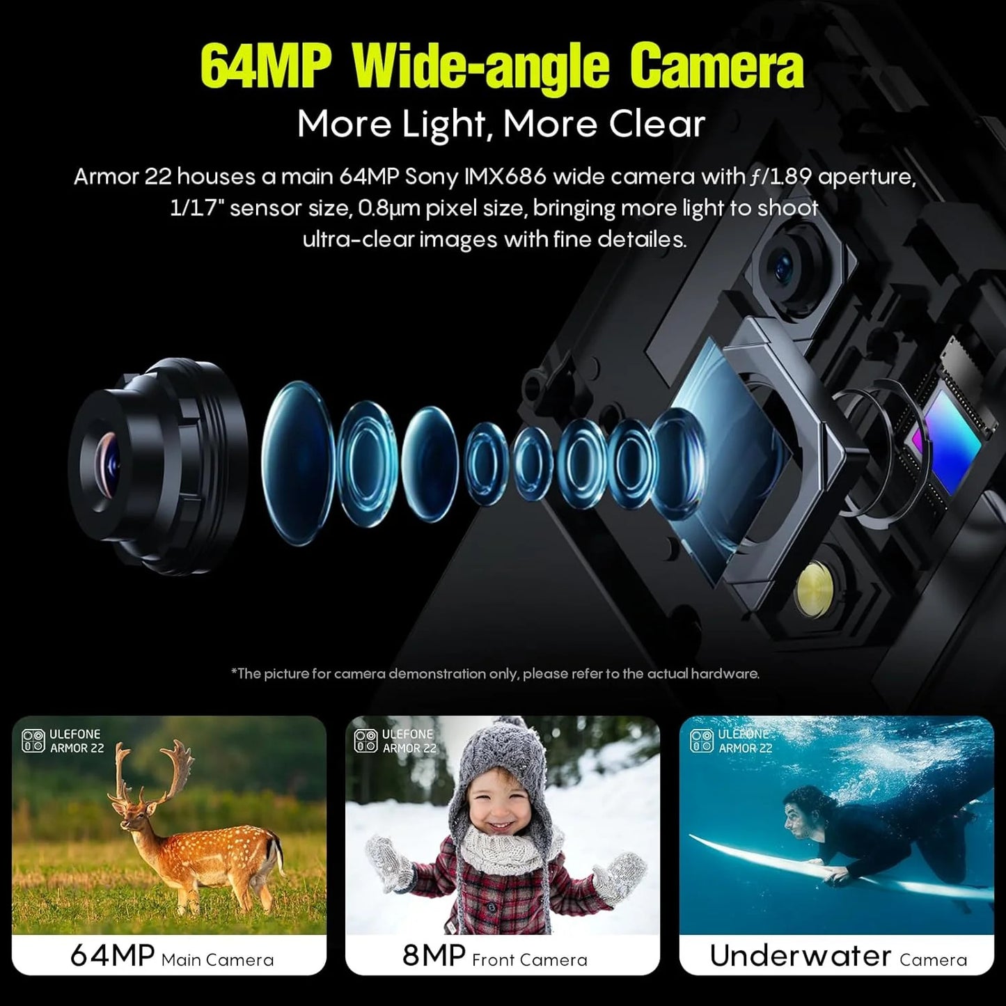 Ulefone Armor 22 (8+256GB) Rugged Smartphone, 64MP Night Vision Camera + 64MP Wide-Angle Camera, Android 13 Unlocked Cell Phone, 6.58 FHD+, 120Hz, 6600mAh, IR Blaster, NFC 4G LTE Mobile- All Black — LK-PHN-LK-0003