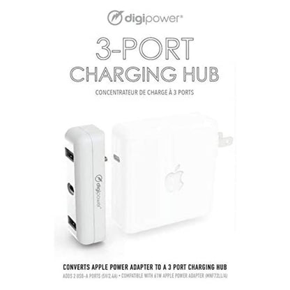 DigiPower 3 Port Charging hub for Apple Power Adapter Charge Direct Connect USB Hub