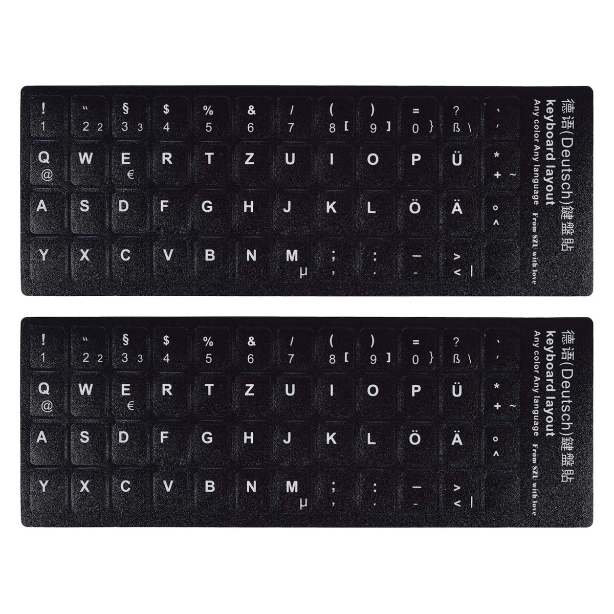 Universal Keyboard Stickers Replacement Keyboard Skin black background compatible with laptop Desktop white letter German Pack of 2