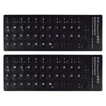 Universal Keyboard Stickers Replacement Keyboard Skin black background compatible with laptop Desktop white letter German Pack of 2